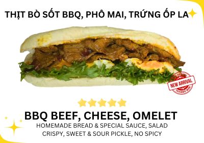 Bánh mì bò Mỹ, phô mai, trứng ốp la