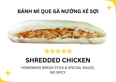 Bánh mì que gà nướng xé sợi